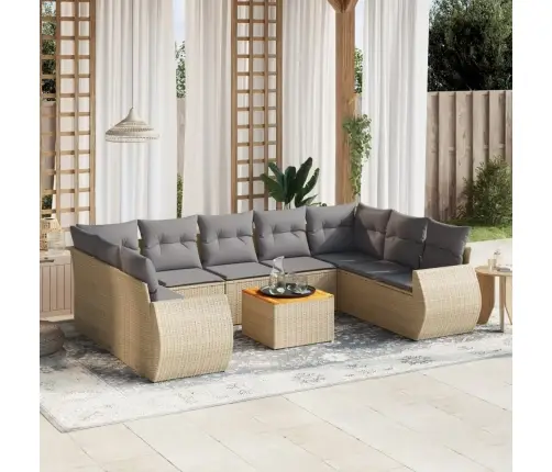 10-Daļīgs Dārza Dīvāna Komplekts, Matrači, Bēša Pe Rotangpalma Vidaxl