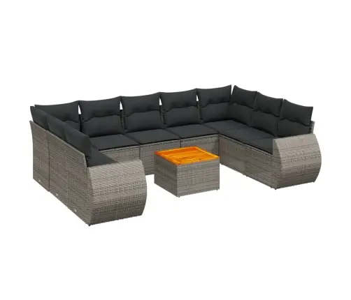 10-Daļīgs Dārza Dīvāna Komplekts Ar Matračiem, Pelēks Pe Pinums Vidaxl