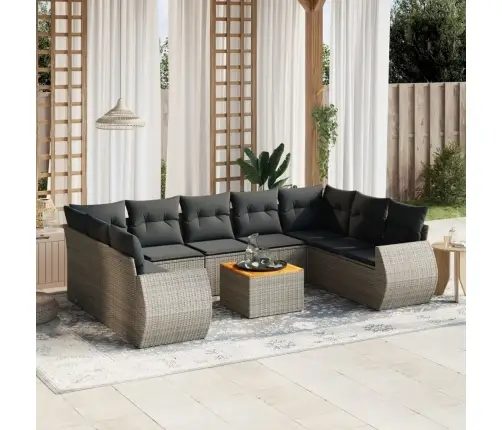 10-Daļīgs Dārza Dīvāna Komplekts Ar Matračiem, Pelēks Pe Pinums Vidaxl