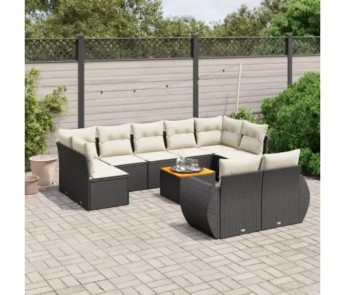 10-Daļīgs Dārza Dīvāna Komplekts, Matrači, Melna Pe Rotangpalma Vidaxl