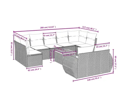 10-Daļīgs Dārza Dīvāna Komplekts Ar Matračiem, Pelēks Pe Pinums Vidaxl