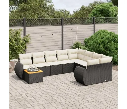 10-Daļīgs Dārza Dīvāna Komplekts, Matrači, Melna Pe Rotangpalma Vidaxl