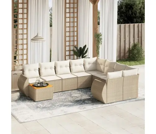 10-Daļīgs Dārza Dīvāna Komplekts, Matrači, Bēša Pe Rotangpalma Vidaxl