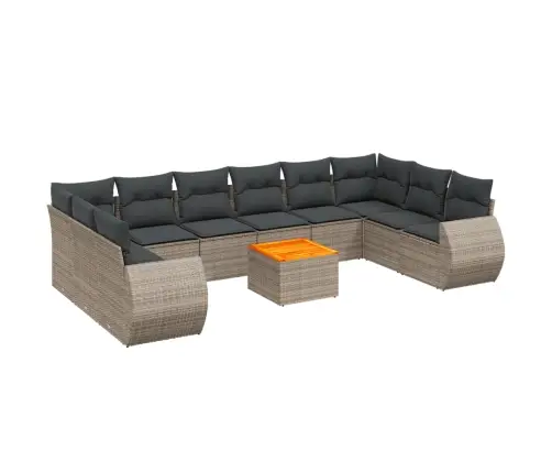 11-Daļīgs Dārza Dīvāna Komplekts Ar Matračiem, Pelēks Pe Pinums Vidaxl