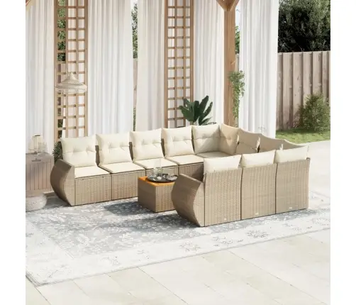 11-Daļīgs Dārza Dīvāna Komplekts, Matrači, Bēša Pe Rotangpalma Vidaxl