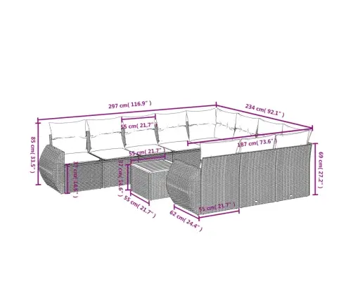 11-Osaline Aiadiivani Komplekt Patjadega, Beež, Polürotang
