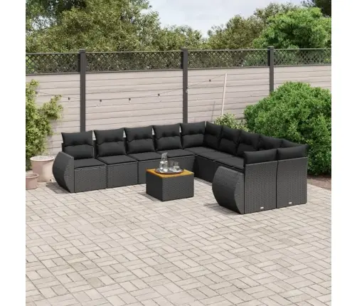 11-Daļīgs Dārza Dīvāna Komplekts, Matrači, Melna Pe Rotangpalma Vidaxl