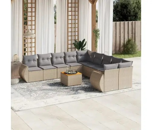 11-Daļīgs Dārza Dīvāna Komplekts, Matrači, Bēša Pe Rotangpalma Vidaxl