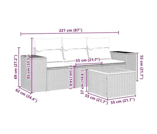 4-Daļīgs Dārza Dīvāna Komplekts Ar Matračiem, Pe Rotangpalma Vidaxl