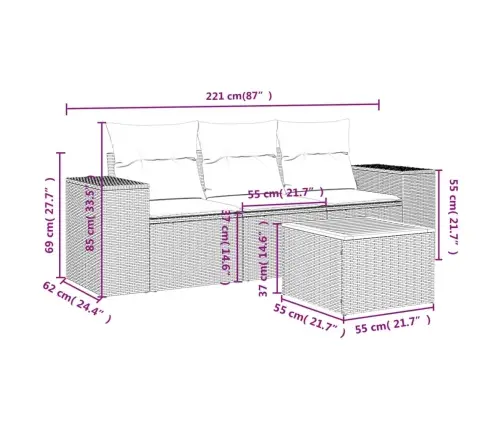 4-Daļīgs Dārza Dīvāna Komplekts, Matrači, Bēša Pe Rotangpalma Vidaxl