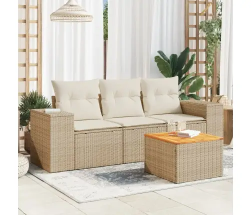 4-Daļīgs Dārza Dīvāna Komplekts, Matrači, Bēša Pe Rotangpalma Vidaxl