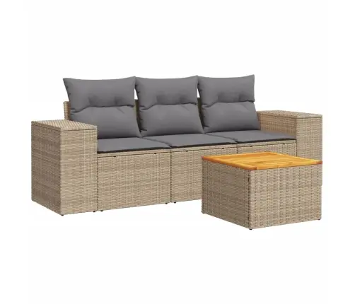 Sofos Komplektas Su Pagalvėlėmis, 4 Dalių, Smėlio, Poliratanas