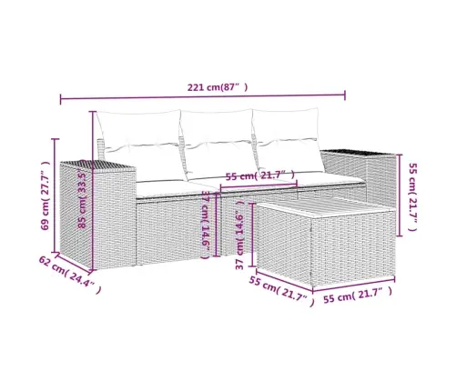 Sofos Komplektas Su Pagalvėlėmis, 4 Dalių, Smėlio, Poliratanas