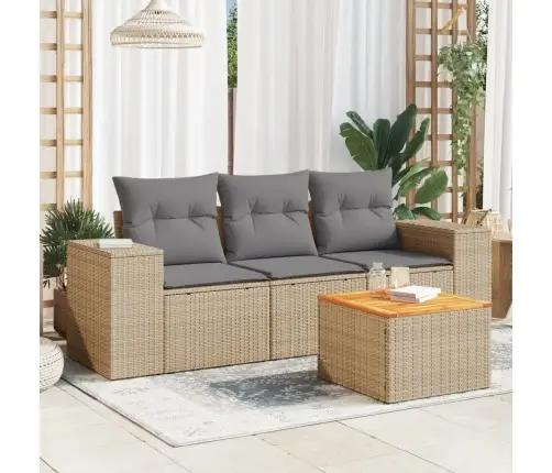 Sofos Komplektas Su Pagalvėlėmis, 4 Dalių, Smėlio, Poliratanas