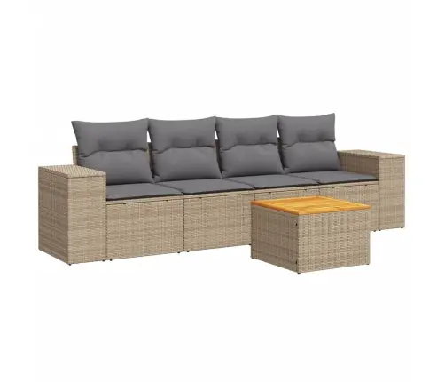 Sofos Komplektas Su Pagalvėlėmis, 5 Dalių, Smėlio, Poliratanas