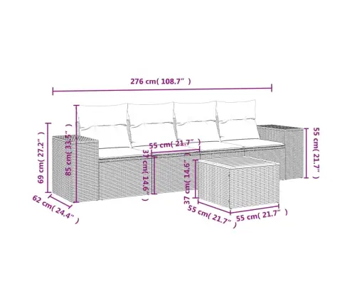 Sofos Komplektas Su Pagalvėlėmis, 5 Dalių, Smėlio, Poliratanas