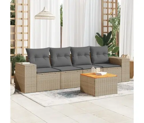 Sofos Komplektas Su Pagalvėlėmis, 5 Dalių, Smėlio, Poliratanas