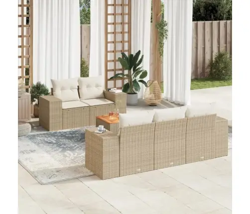 6-Daļīgs Dārza Dīvāna Komplekts, Matrači, Bēša Pe Rotangpalma Vidaxl