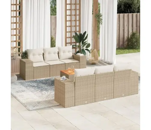 7-Daļīgs Dārza Dīvāna Komplekts, Matrači, Bēša Pe Rotangpalma Vidaxl