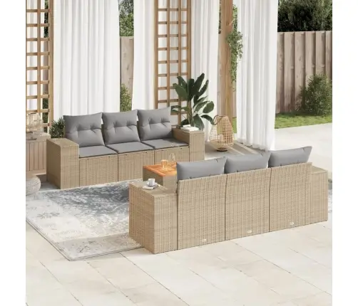 7-Daļīgs Dārza Dīvāna Komplekts, Matrači, Bēša Pe Rotangpalma Vidaxl