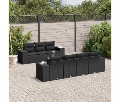 8-Daļīgs Dārza Dīvāna Komplekts, Matrači, Melna Pe Rotangpalma Vidaxl