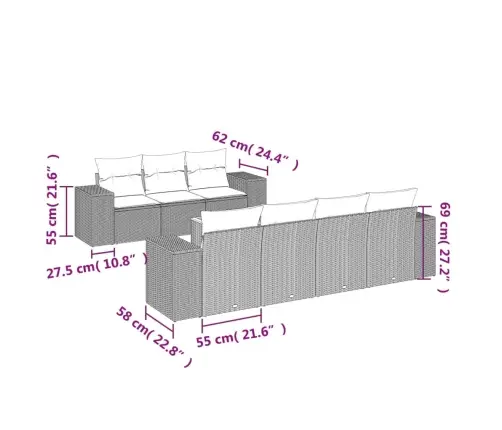 8-Daļīgs Dārza Dīvāna Komplekts, Matrači, Bēša Pe Rotangpalma Vidaxl 8-Daļīgs Dārza Dīvāna Komplekts, Matrači, Bēša Pe Rotangpalma Vidaxl