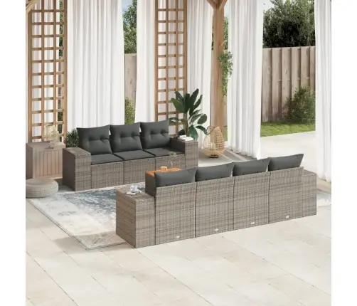 8-Daļīgs Dārza Dīvāna Komplekts Ar Matračiem, Pelēks Pe Pinums Vidaxl