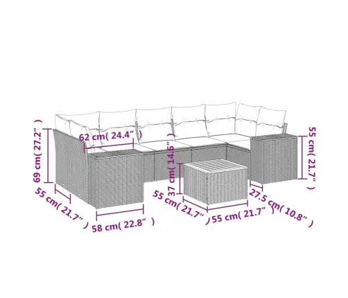 8-Osaline Aiadiivani Komplekt Patjadega, Must, Polürotang