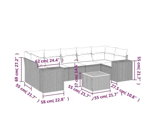 Sofos Komplektas Su Pagalvėlėmis, 8 Dalių, Smėlio, Poliratanas
