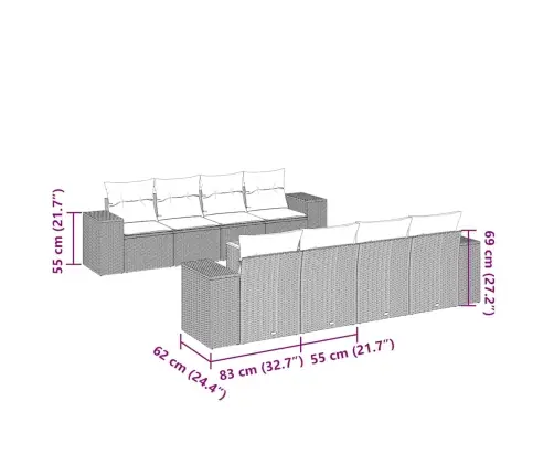 9-Osaline Aiadiivani Komplekt Patjadega, Must, Polürotang