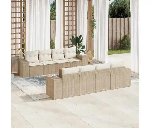 9-Daļīgs Dārza Dīvānu Komplekts, Matrači, Bēša Pe Rotangpalma Vidaxl