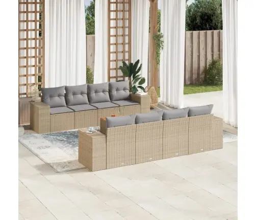 9-Daļīgs Dārza Dīvānu Komplekts, Matrači, Bēša Pe Rotangpalma Vidaxl