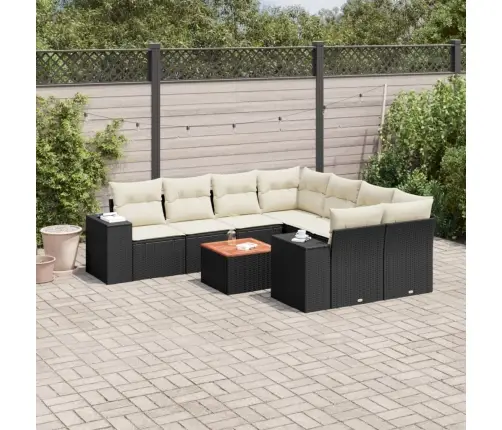 9-Daļīgs Dārza Dīvāna Komplekts, Matrači, Melna Pe Rotangpalma Vidaxl