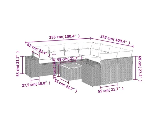 9-Osaline Aiadiivani Komplekt Patjadega, Hall, Polürotang