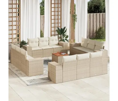 Sofos Komplektas Su Pagalvėlėmis, 13 Dalių, Smėlio, Poliratanas