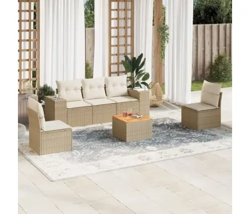 Sofos Komplektas Su Pagalvėlėmis, 6 Dalių, Smėlio, Poliratanas