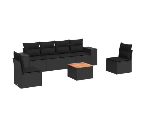 Sofos Komplektas Su Pagalvėlėmis, 7 Dalių, Juodas, Poliratanas