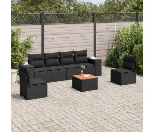 Sofos Komplektas Su Pagalvėlėmis, 7 Dalių, Juodas, Poliratanas