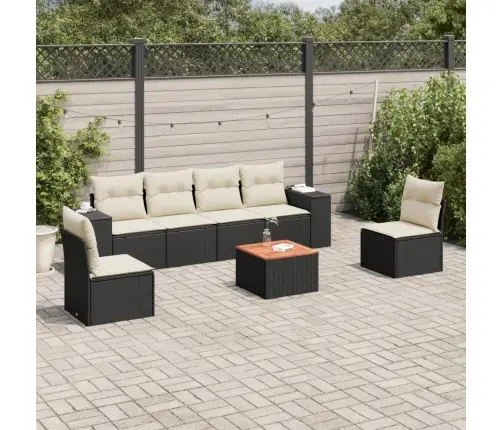 7-Daļīgs Dārza Dīvāna Komplekts Ar Matračiem, Melna Pe Vidaxl