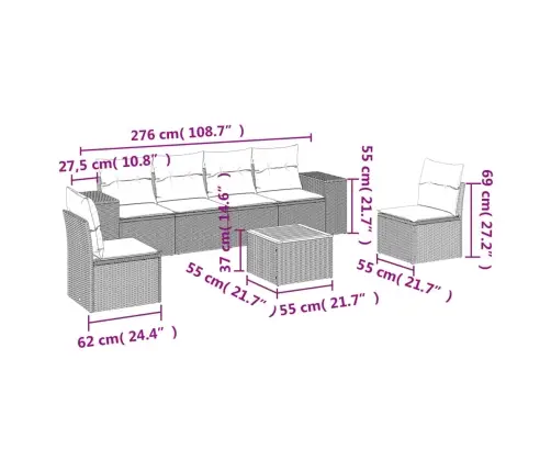 7-Daļīgs Dārza Dīvāna Komplekts, Matrači, Pelēka Pe Rotangpalma Vidaxl