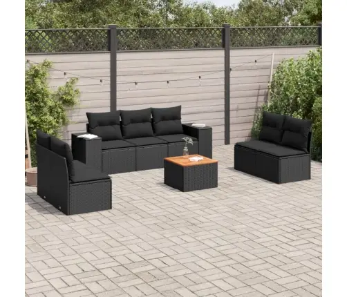 Sofos Komplektas Su Pagalvėlėmis, 8 Dalių, Juodas, Poliratanas