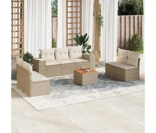 Sofos Komplektas Su Pagalvėlėmis, 8 Dalių, Smėlio, Poliratanas