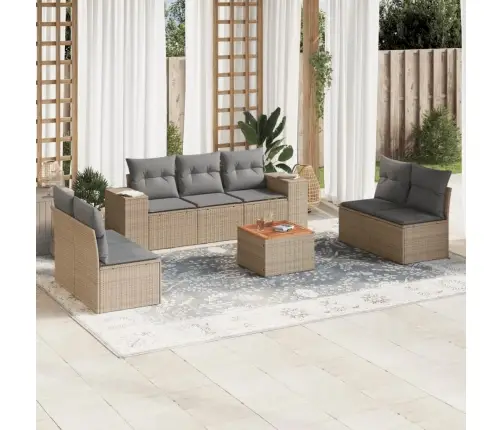 8-Daļīgs Dārza Dīvāna Komplekts, Matrači, Bēša Pe Rotangpalma Vidaxl