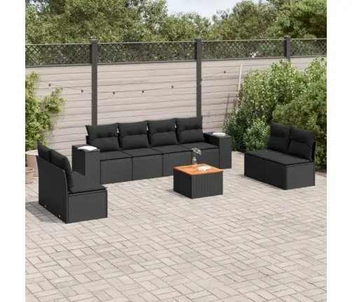 9-Daļīgs Dārza Dīvāna Komplekts, Matrači, Melna Pe Rotangpalma Vidaxl