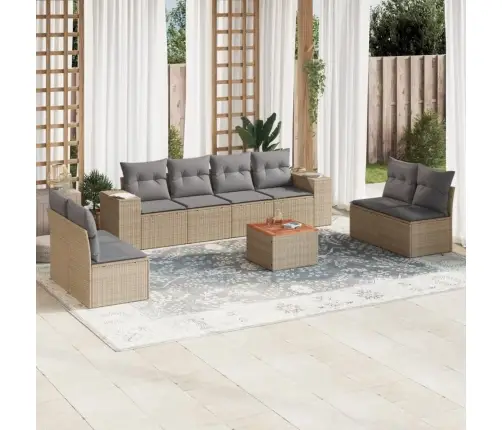 9-Daļīgs Dārza Dīvānu Komplekts, Matrači, Bēša Pe Rotangpalma Vidaxl