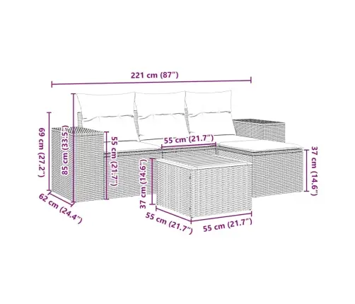 5-Osaline Aiadiivanikomplekt Patjadega, Must, Polürotang