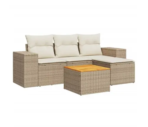 Sofos Komplektas Su Pagalvėlėmis, 5 Dalių, Smėlio, Poliratanas