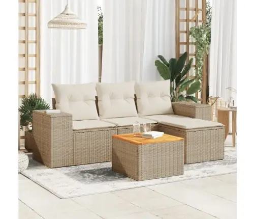 Sofos Komplektas Su Pagalvėlėmis, 5 Dalių, Smėlio, Poliratanas