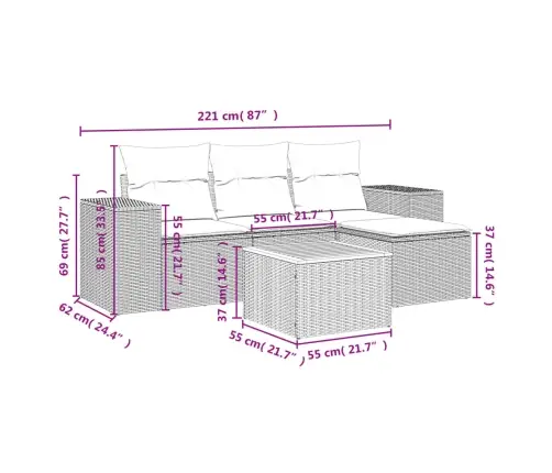 5-Osaline Aiadiivani Komplekt Patjadega, Beež, Polürotang