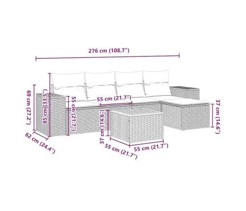 6-Daļīgs Dārza Dīvāna Komplekts, Matrači, Melna Pe Rotanpalma Vidaxl